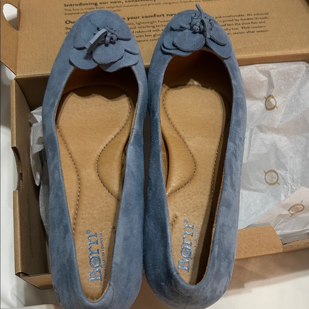 Born Petula Light Blue Floral Suede Flats size 9 NIB - Picture 5 of 6